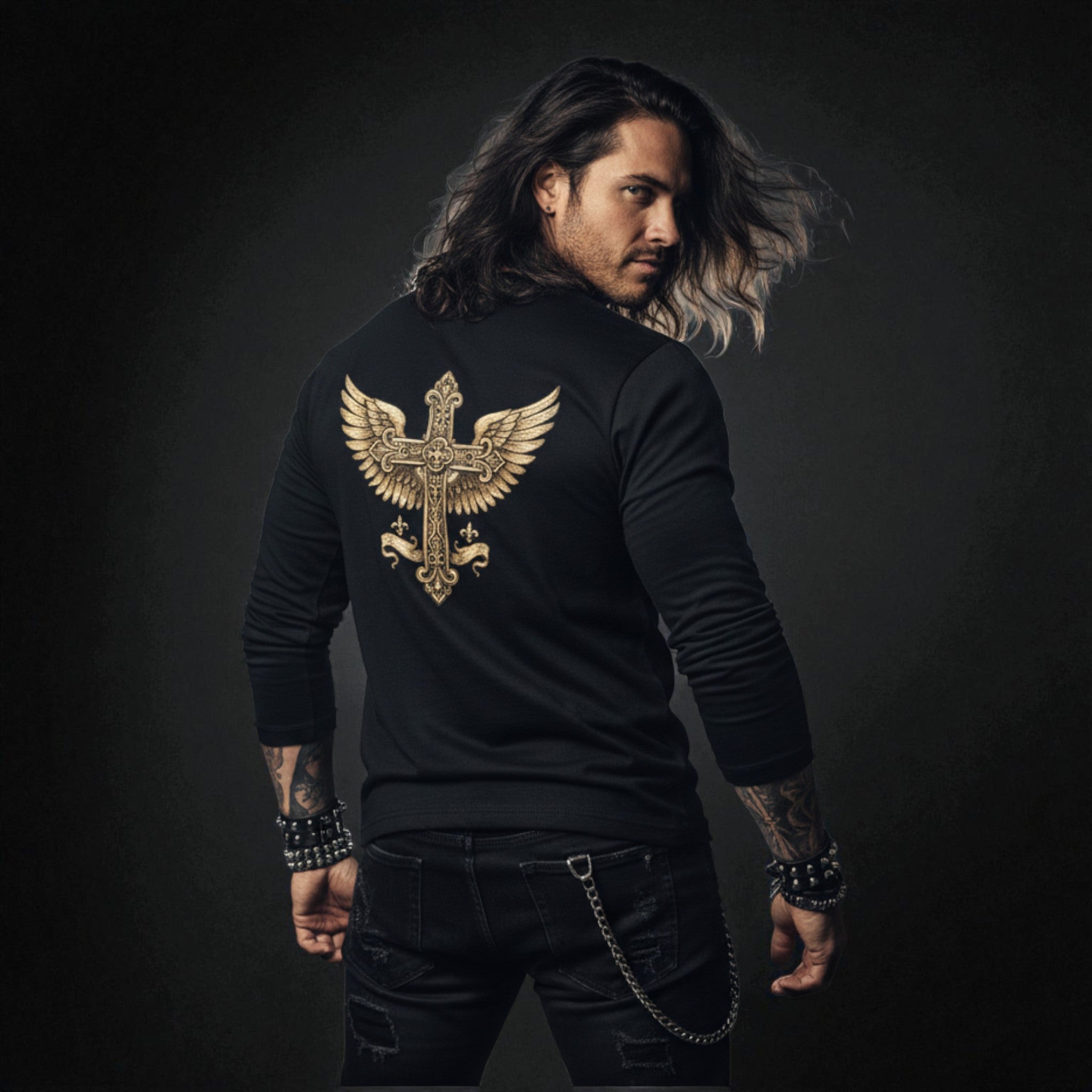 Rock Style Cross & Wings Design  - Lightweight Sweater