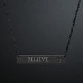 Believe Cutout Cross Bar Necklace — Engraved Faith Pendant