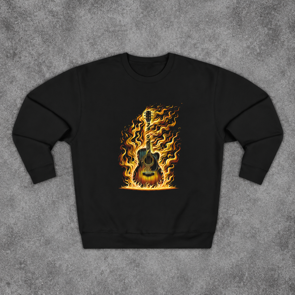 Flaming Guitar Crewneck Sweatshirt | Fire-Graphic Music Lover Pullover