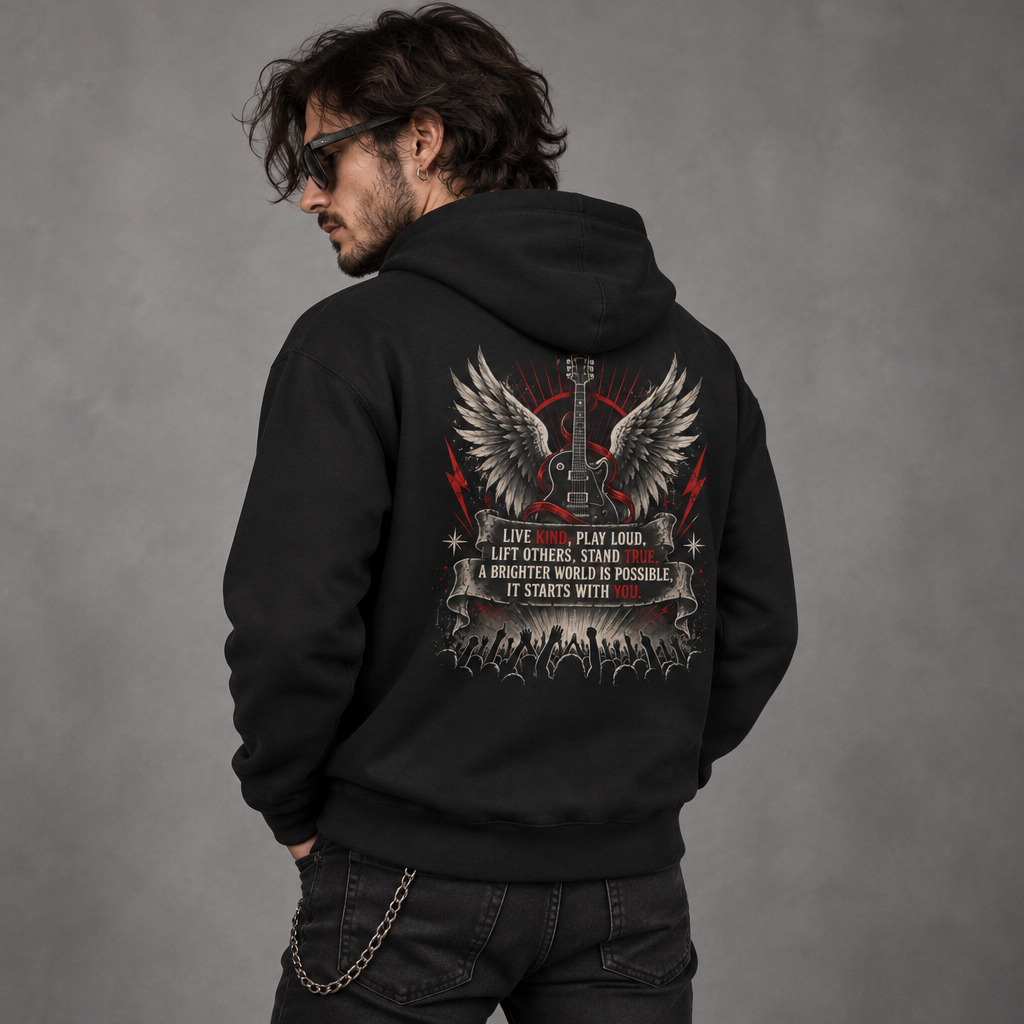 Live Loud Play Loud | Guitar Wings Fleece Hoodie