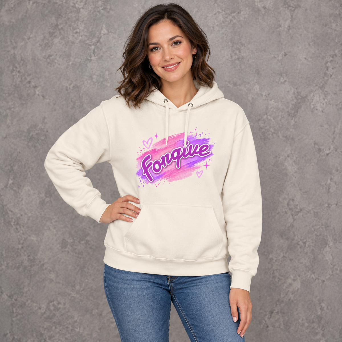 Forgive Script Hoodie | Pastel Brushstroke Graphic Pullover