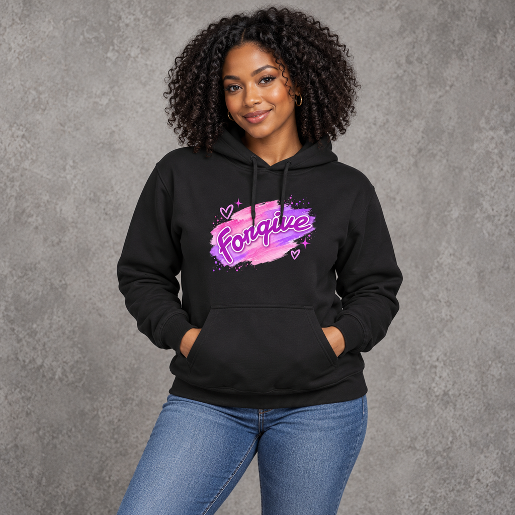 Forgive Script Hoodie | Pastel Brushstroke Graphic Pullover