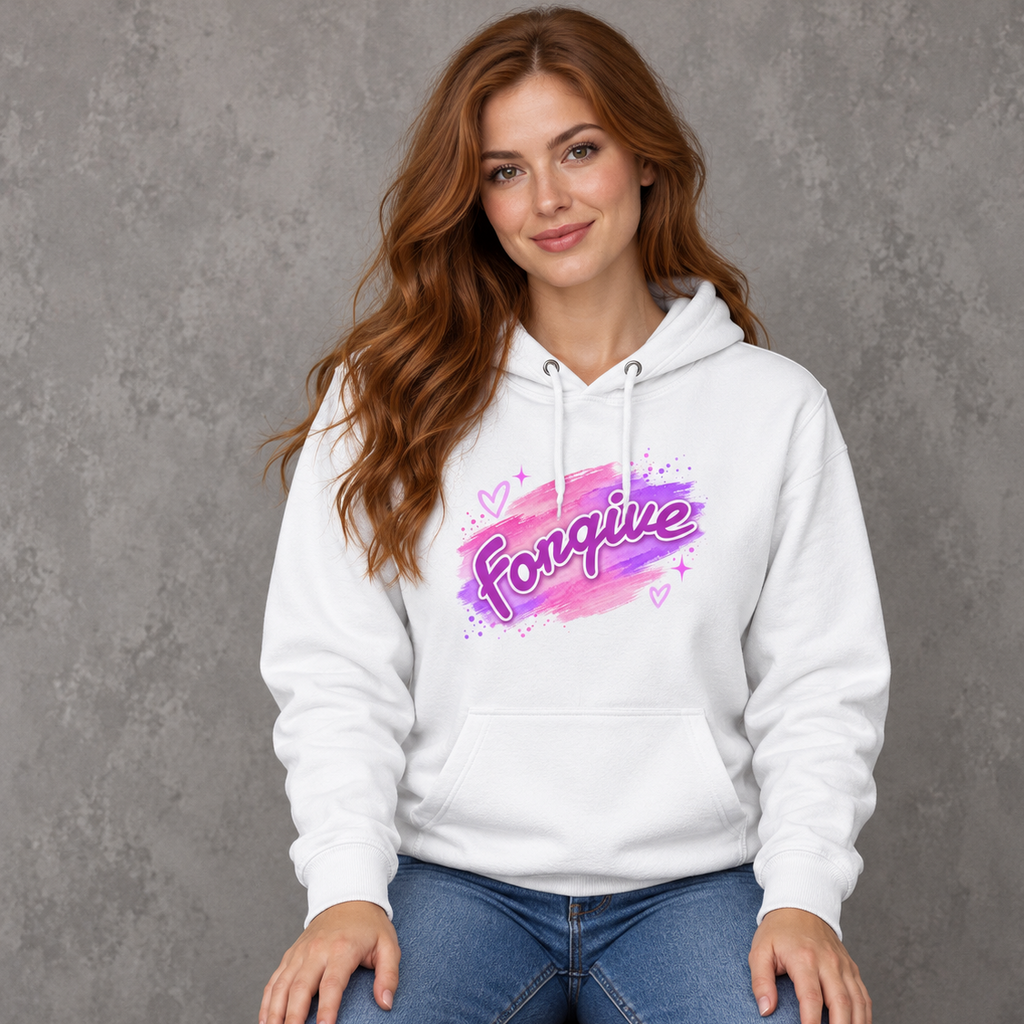 Forgive Script Hoodie | Pastel Brushstroke Graphic Pullover