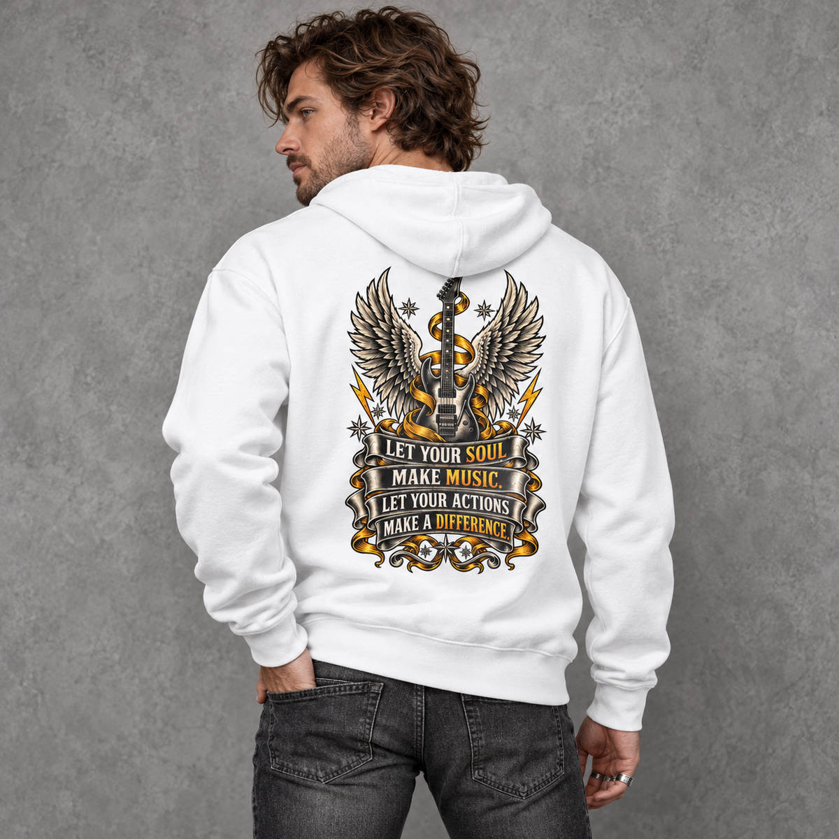 Music Wings Hoodie | "Let Your Soul Make Music" Inspirational Graphic Hoodie