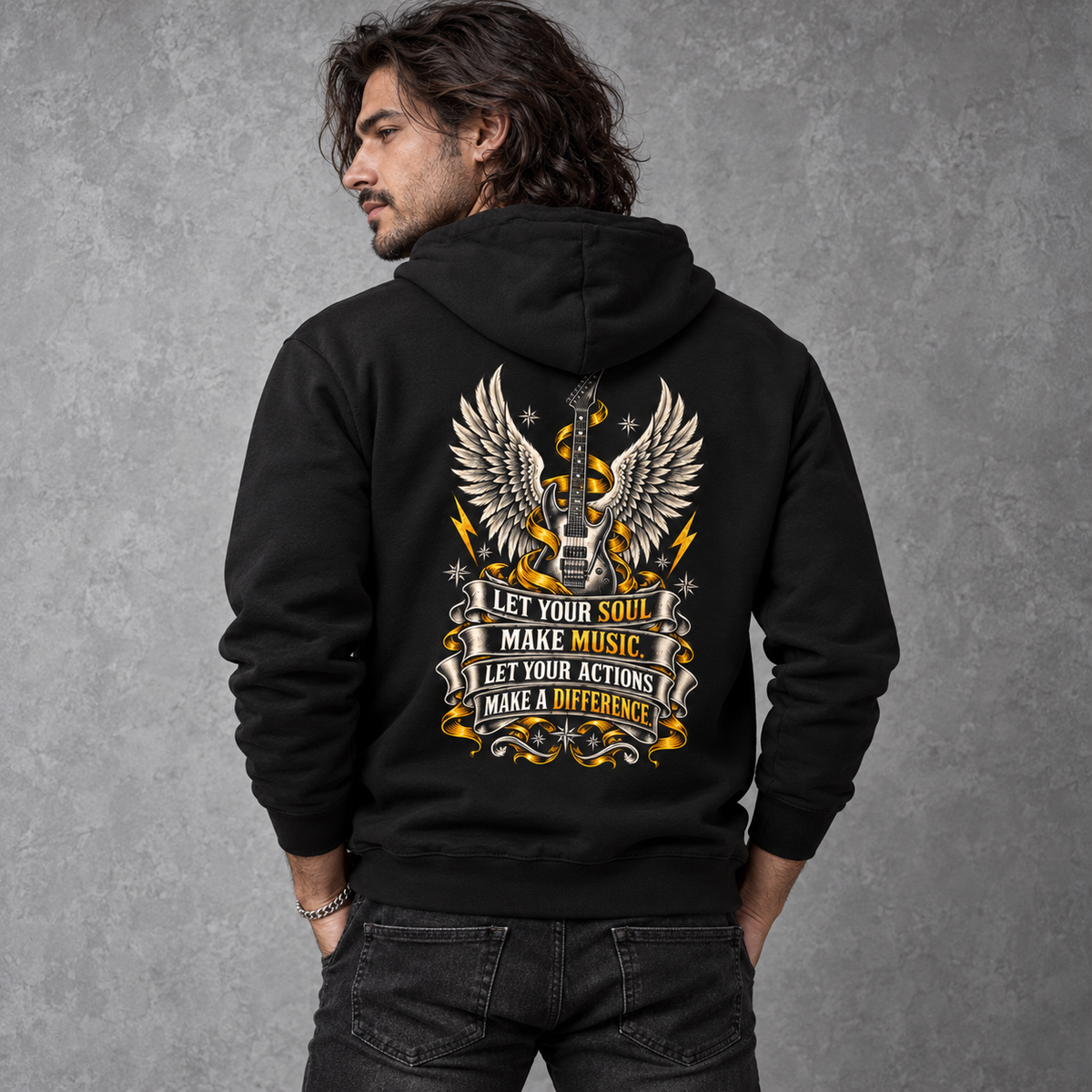 Music Wings Hoodie | "Let Your Soul Make Music" Inspirational Graphic Hoodie