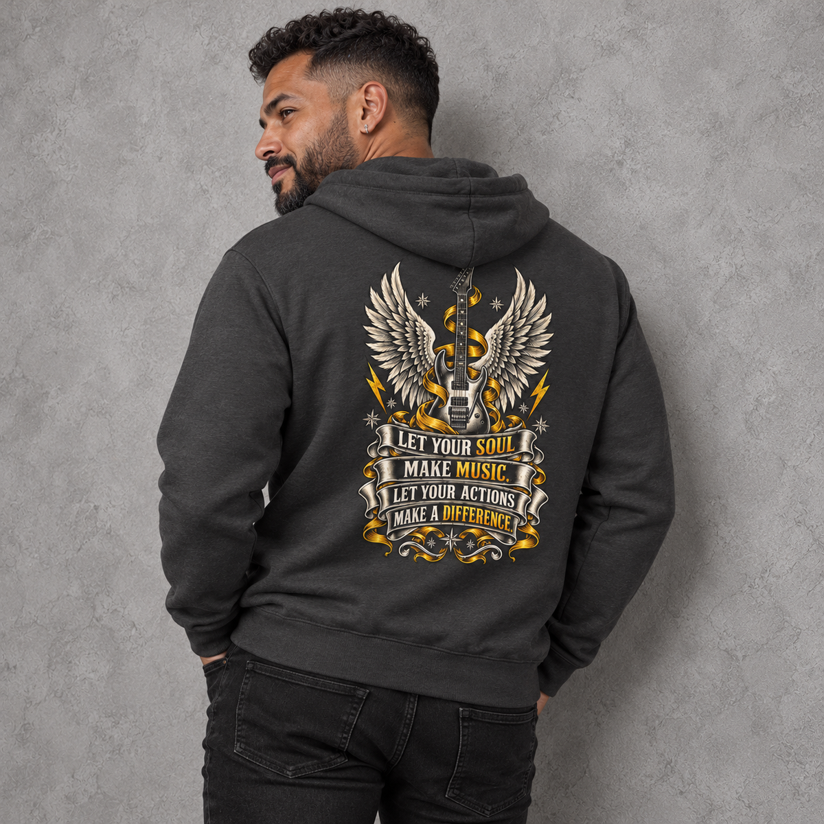Music Wings Hoodie | "Let Your Soul Make Music" Inspirational Graphic Hoodie