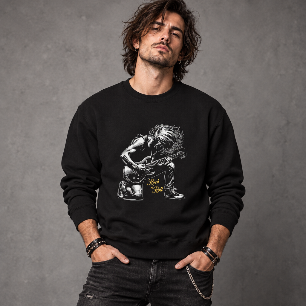 Rock Guitarist Crewneck Sweatshirt | Vintage Kneeling Guitar Player Design