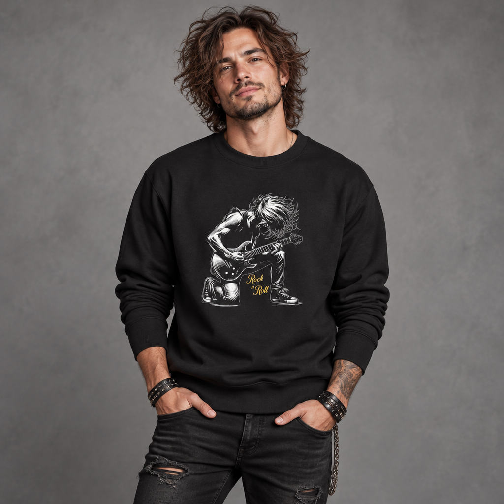 Rock Guitarist Crewneck Sweatshirt | Vintage Kneeling Guitar Player Design