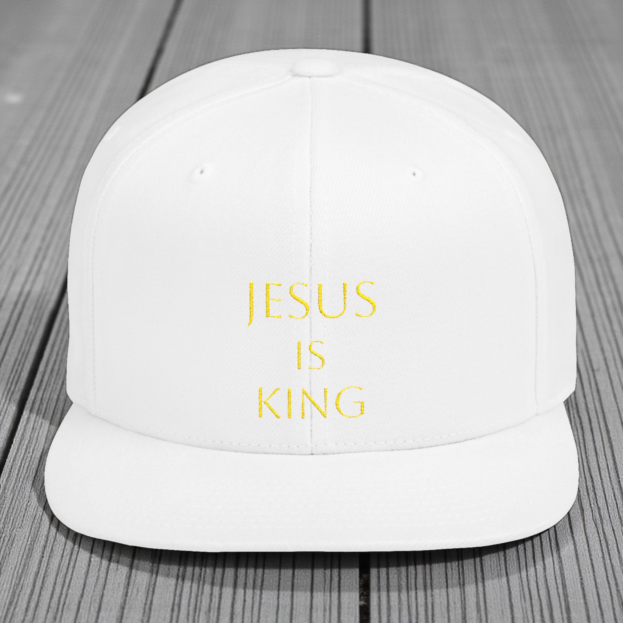 Embroidered Jesus Is King Flat Bill Snapback Hat