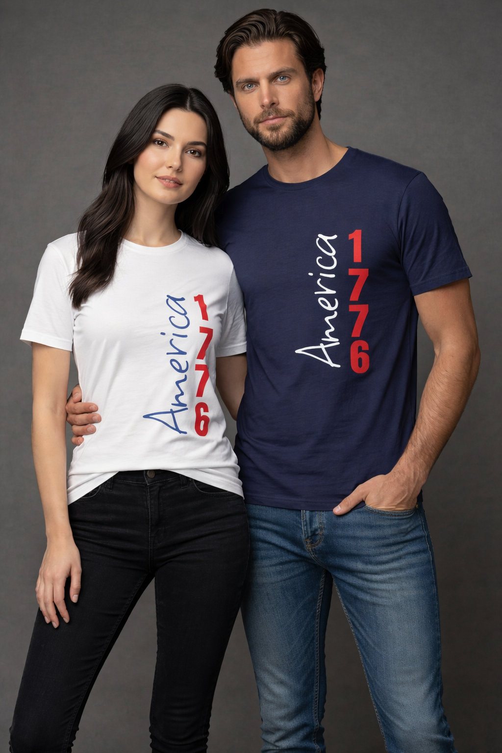 America 1776 Vertical Script Patriotic T-Shirt | 4th Of July