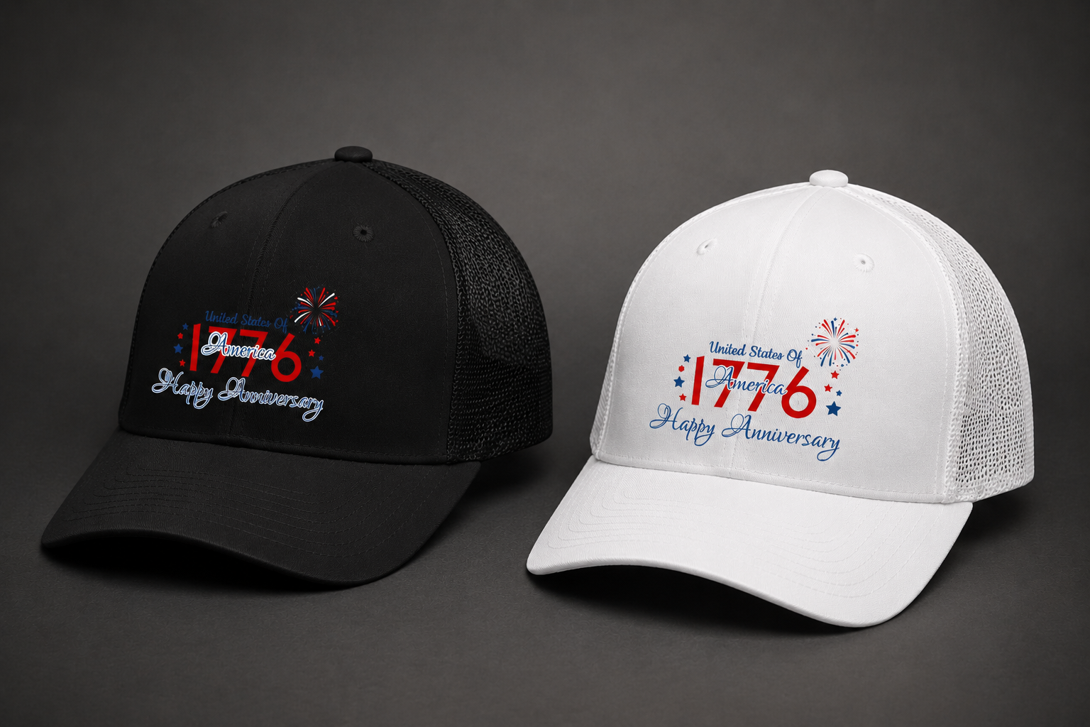 4th of July Hat - "Happy Anniversary" Retro USA Mesh Cap