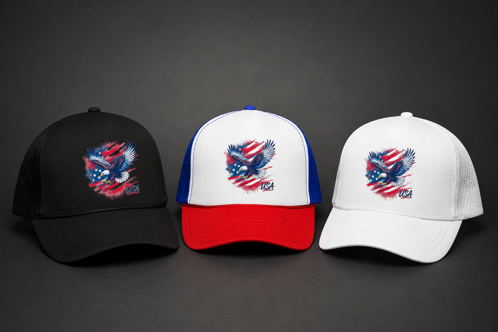 American Eagle Trucker Hat | Patriotic USA Flag Foam Cap for 4th of July