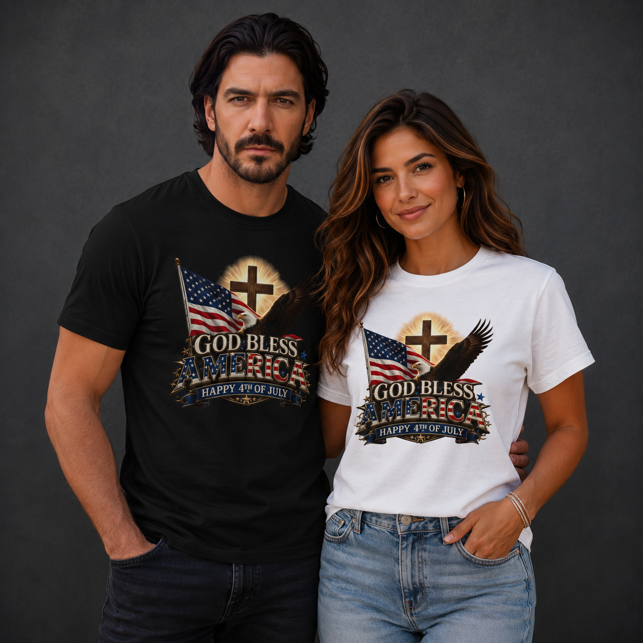 God Bless America T-Shirt | Patriotic Eagle & Cross Fourth of July Tee