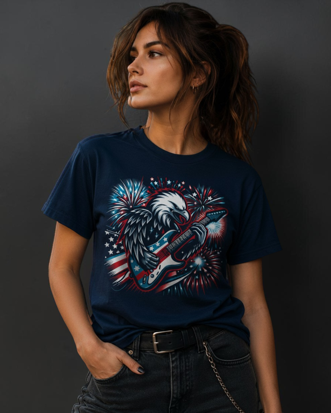 Patriotic Eagle Guitar Tee Independence Day 4th of July