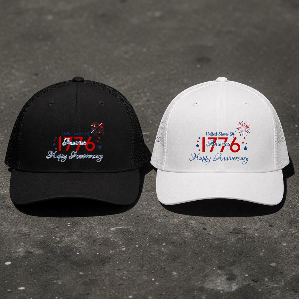 4th of July Hat - "Happy Anniversary" Retro USA Mesh Cap