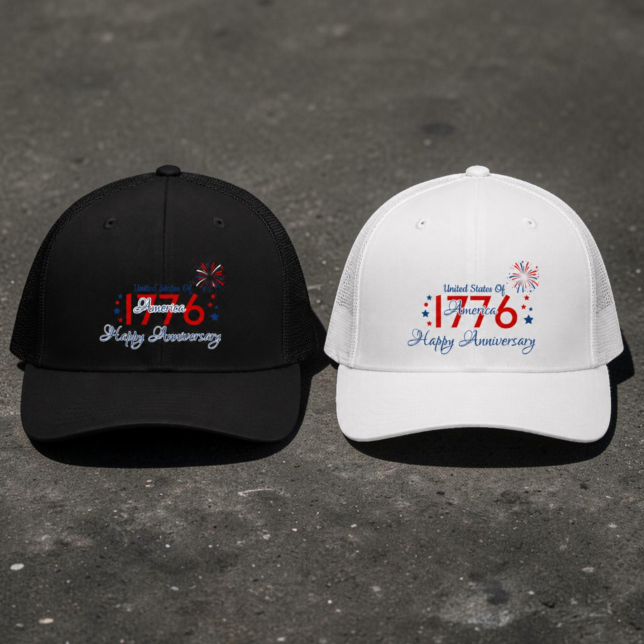 4th of July Hat - "Happy Anniversary" Retro USA Mesh Cap