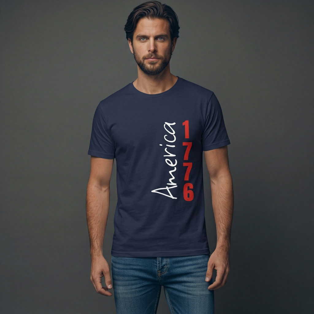 America 1776 Vertical Script Patriotic T-Shirt | 4th Of July