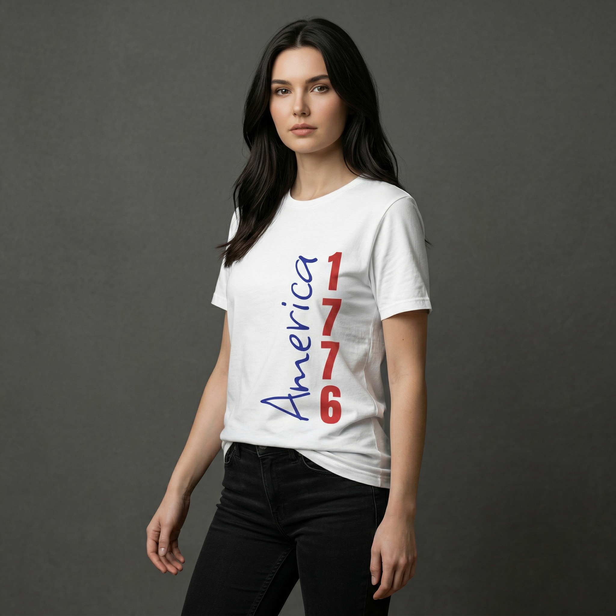 America 1776 Vertical Script Patriotic T-Shirt | 4th Of July