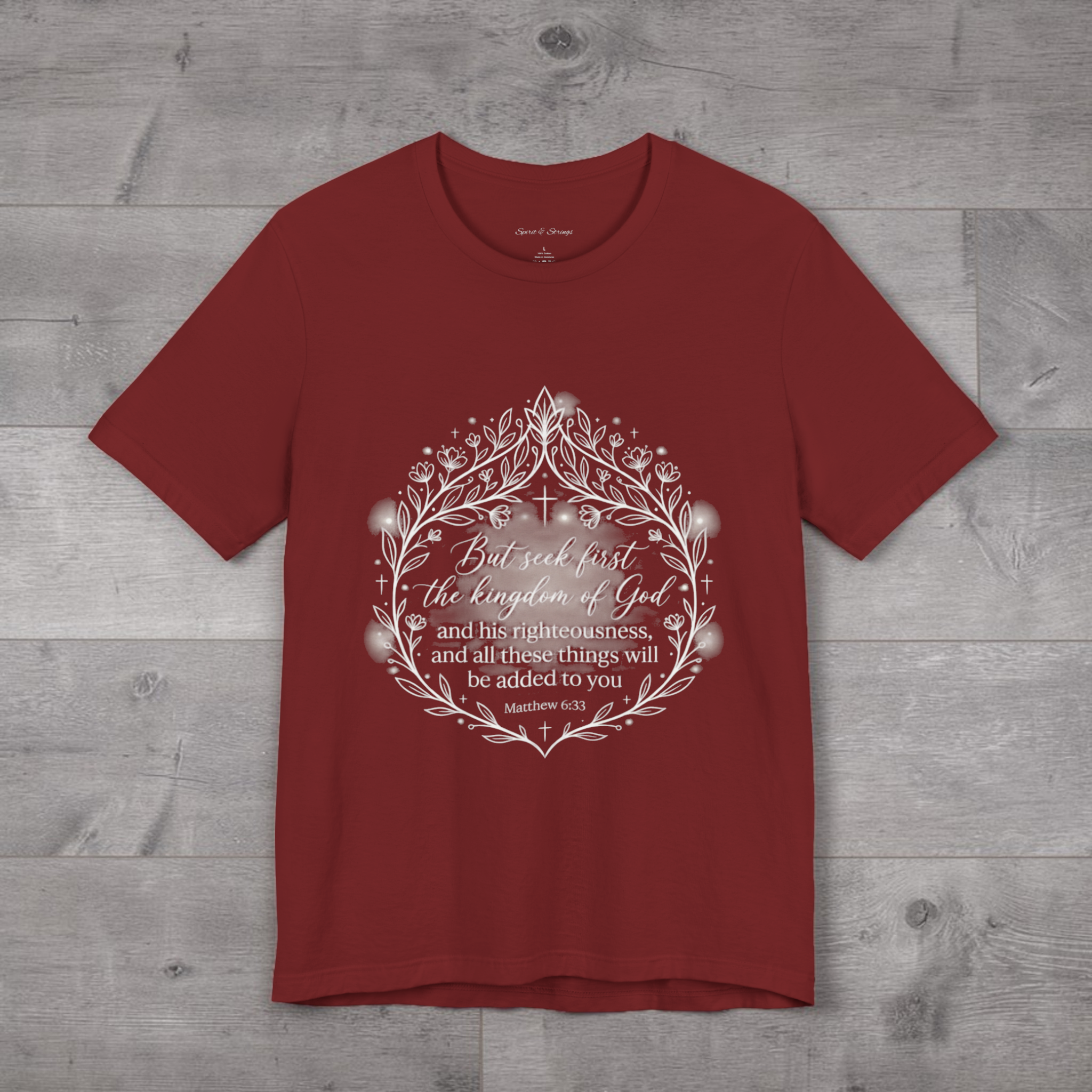 Seek first the kingdom of God T-Shirt | Scripture floral wreath tee