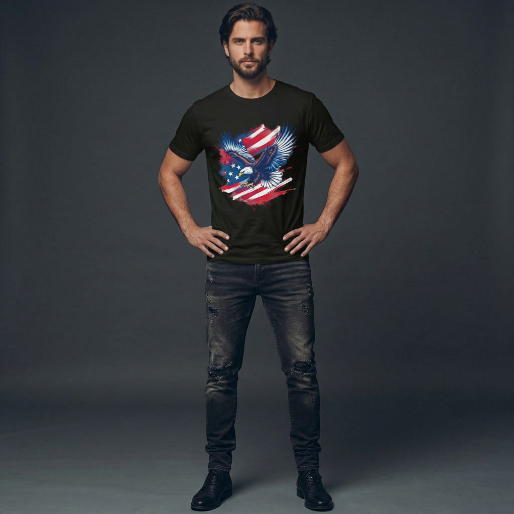 Patriotic Eagle T-Shirt | American Flag Feathered Bald Eagle T-Shirt