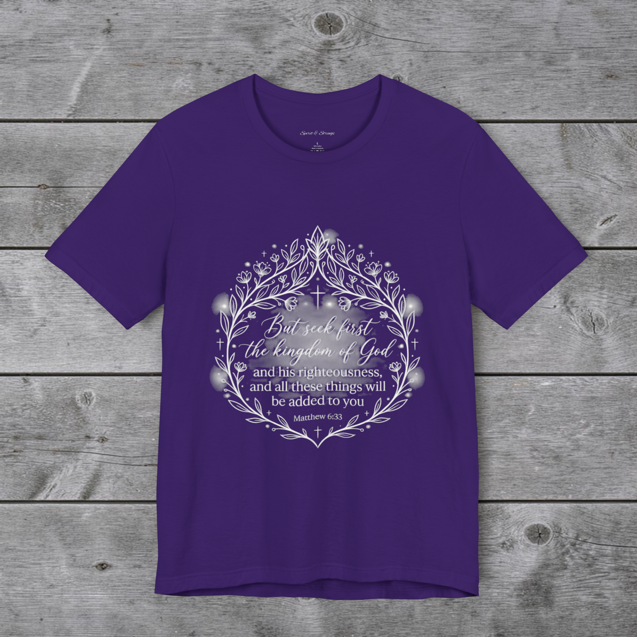Seek first the kingdom of God T-Shirt | Scripture floral wreath tee