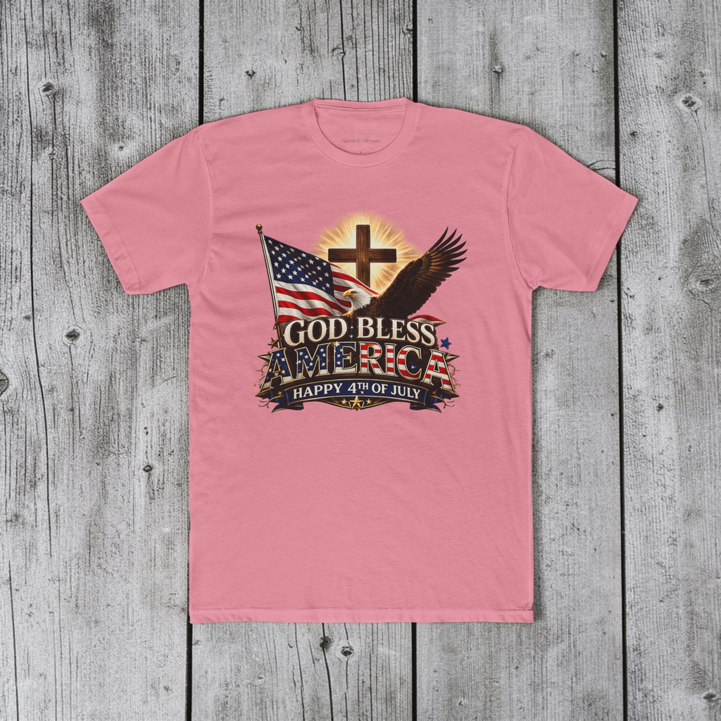 God Bless America T-Shirt | Patriotic Eagle & Cross Fourth of July Tee