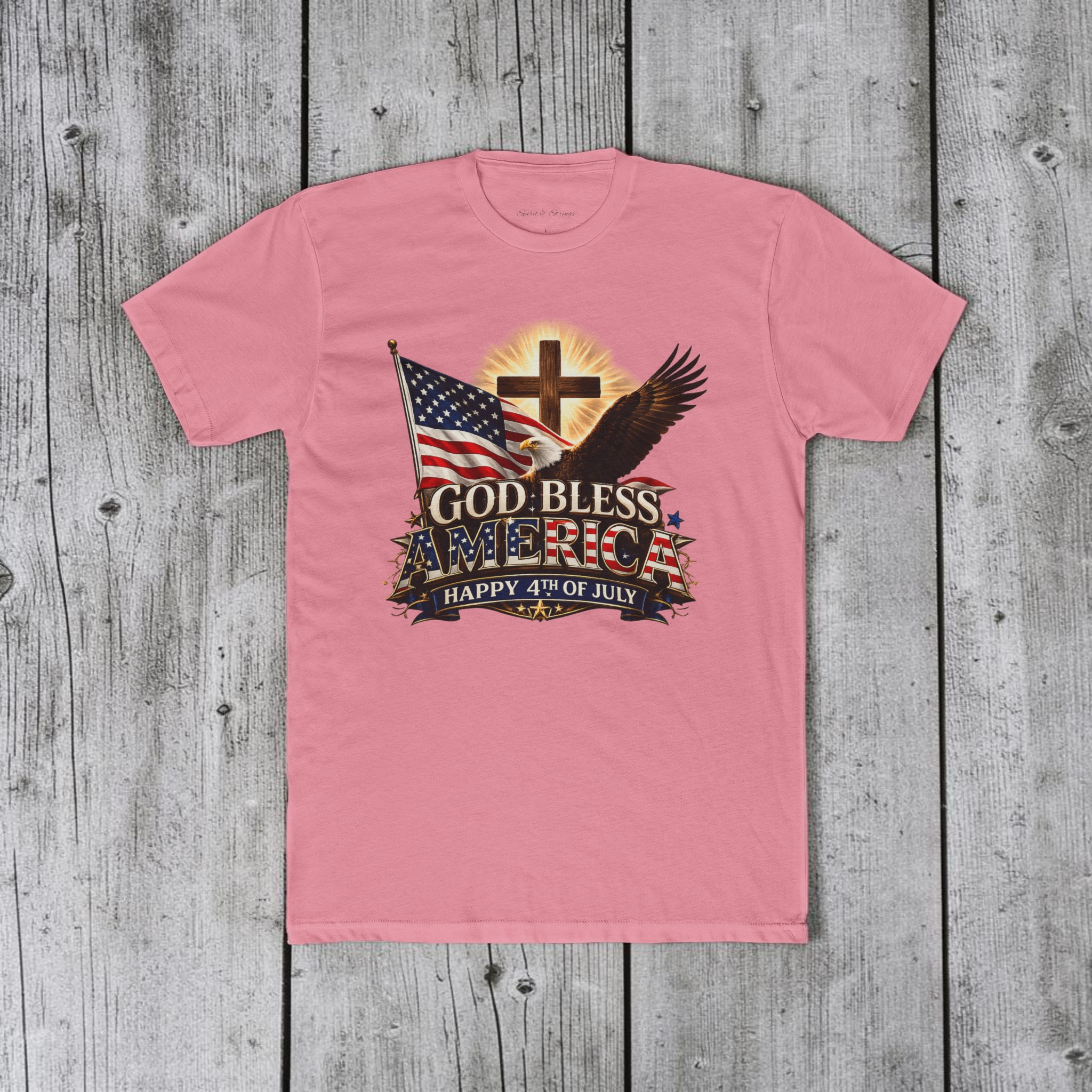 God Bless America T-Shirt | Patriotic Eagle & Cross Fourth of July Tee