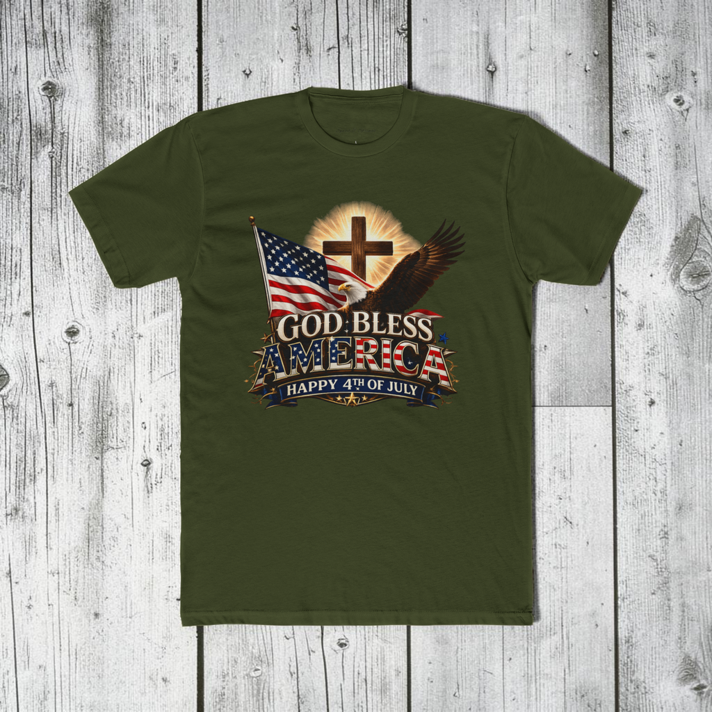 God Bless America T-Shirt | Patriotic Eagle & Cross Fourth of July Tee