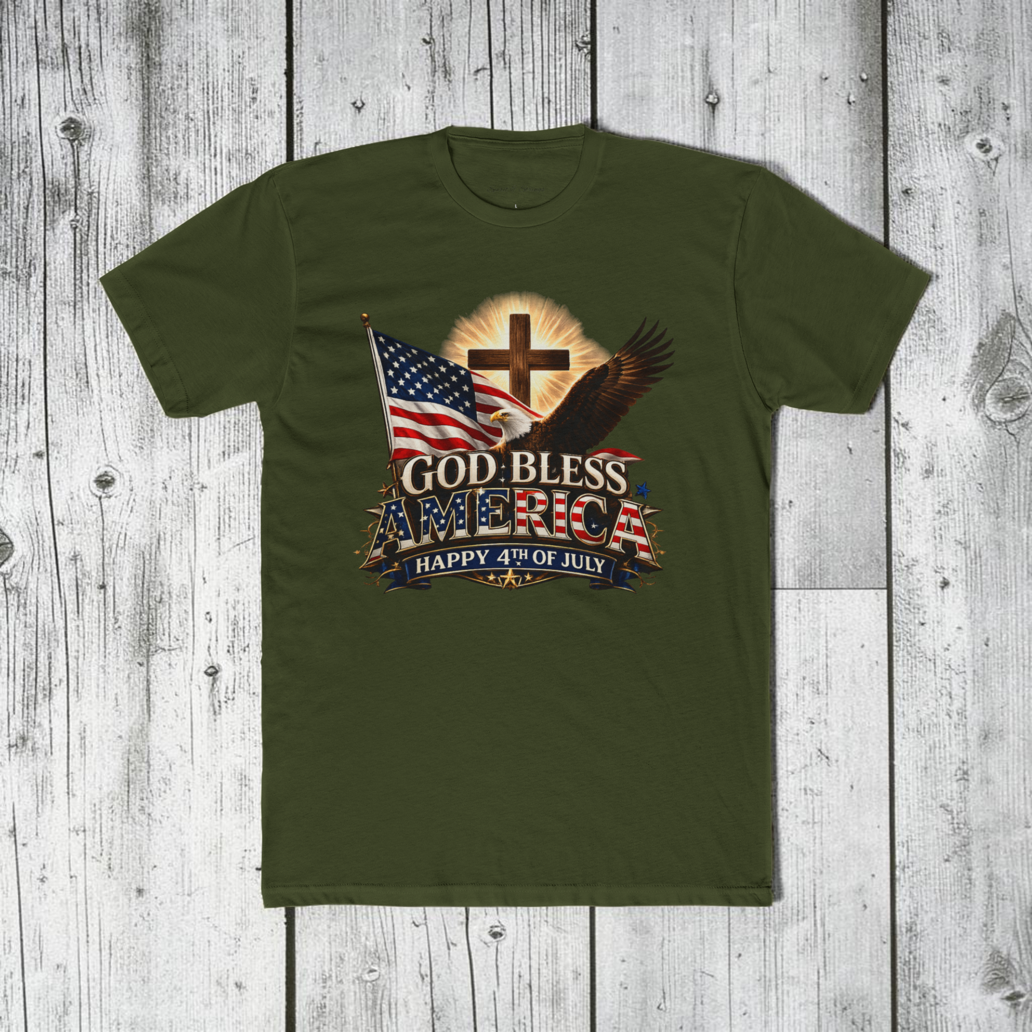 God Bless America T-Shirt | Patriotic Eagle & Cross Fourth of July Tee