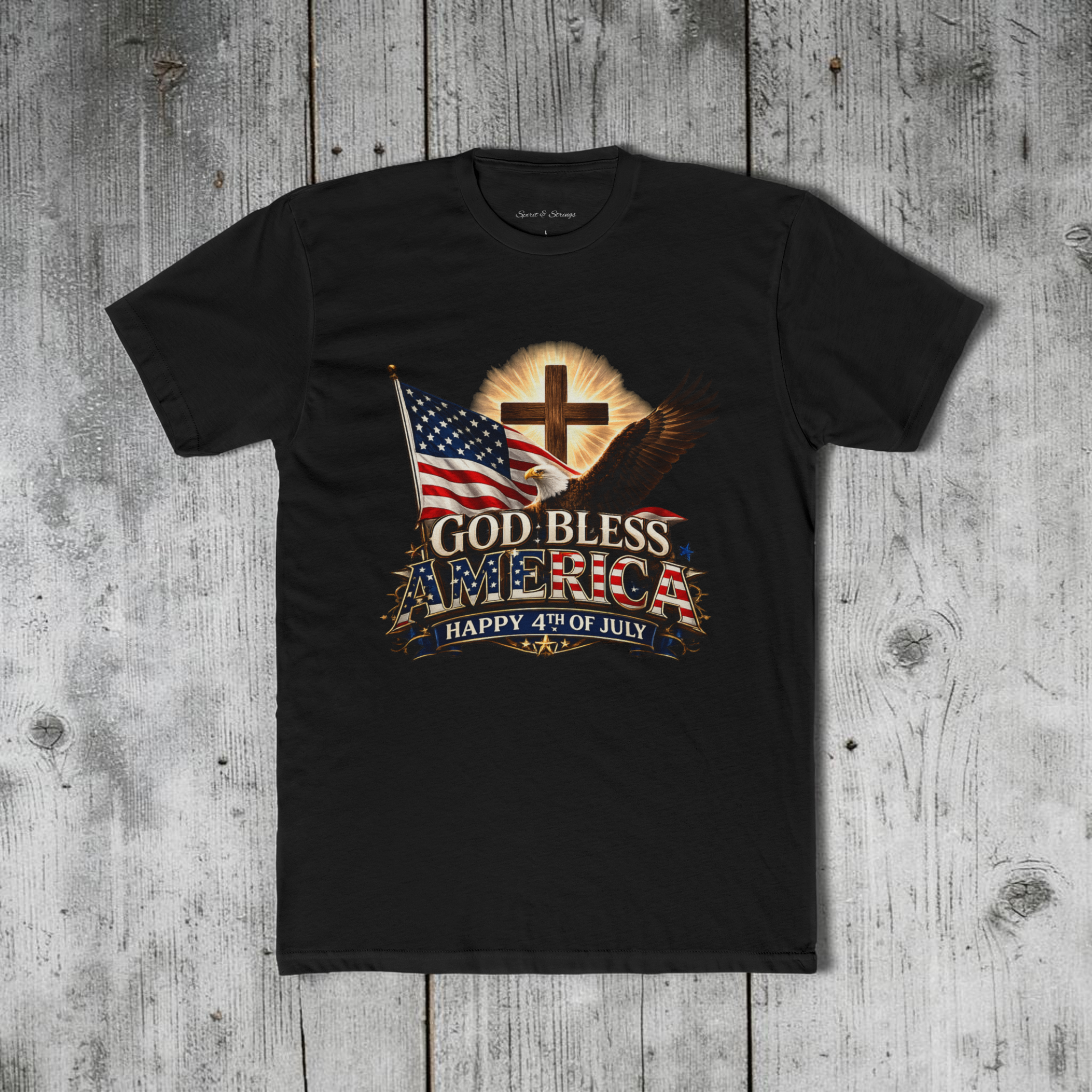 God Bless America T-Shirt | Patriotic Eagle & Cross Fourth of July Tee