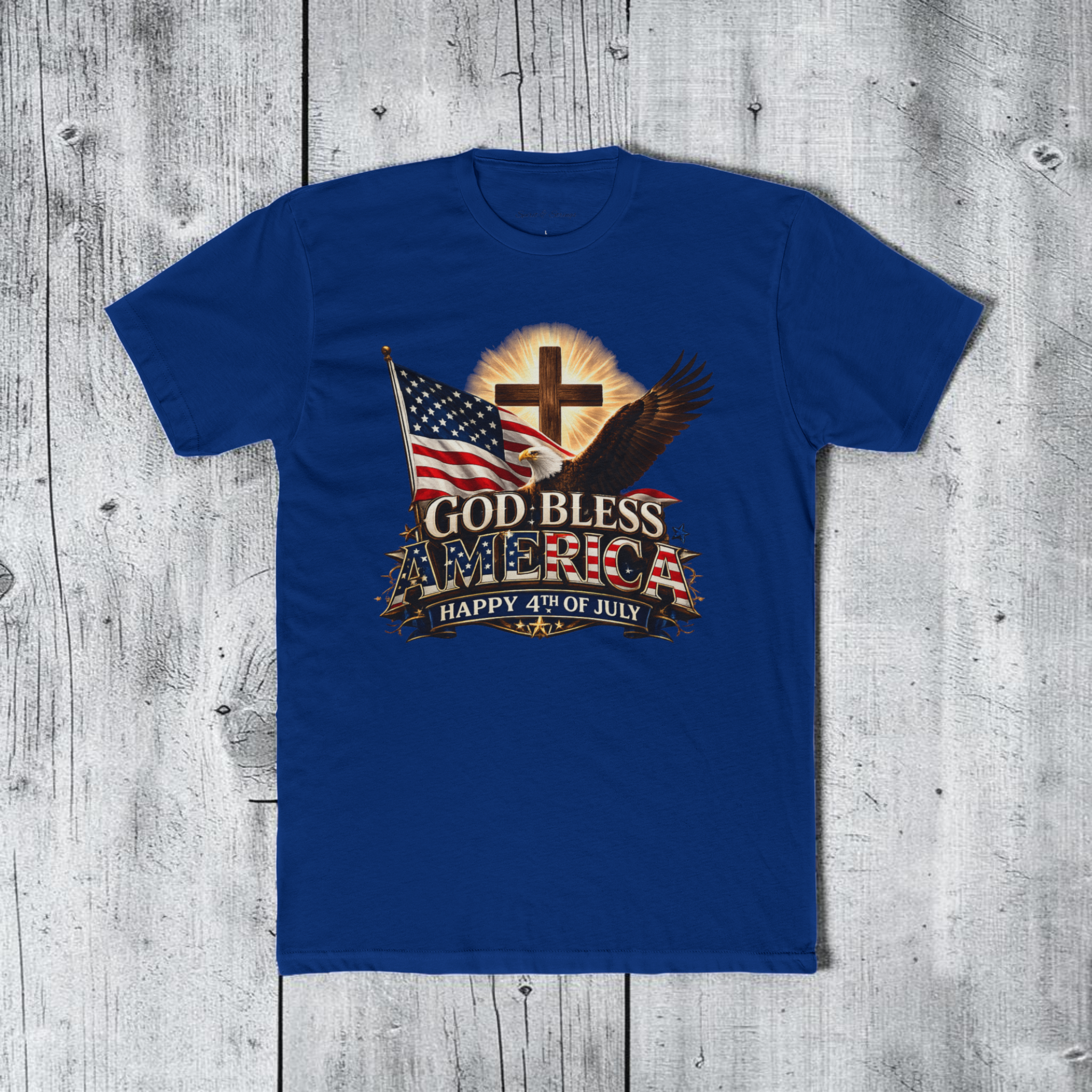 God Bless America T-Shirt | Patriotic Eagle & Cross Fourth of July Tee