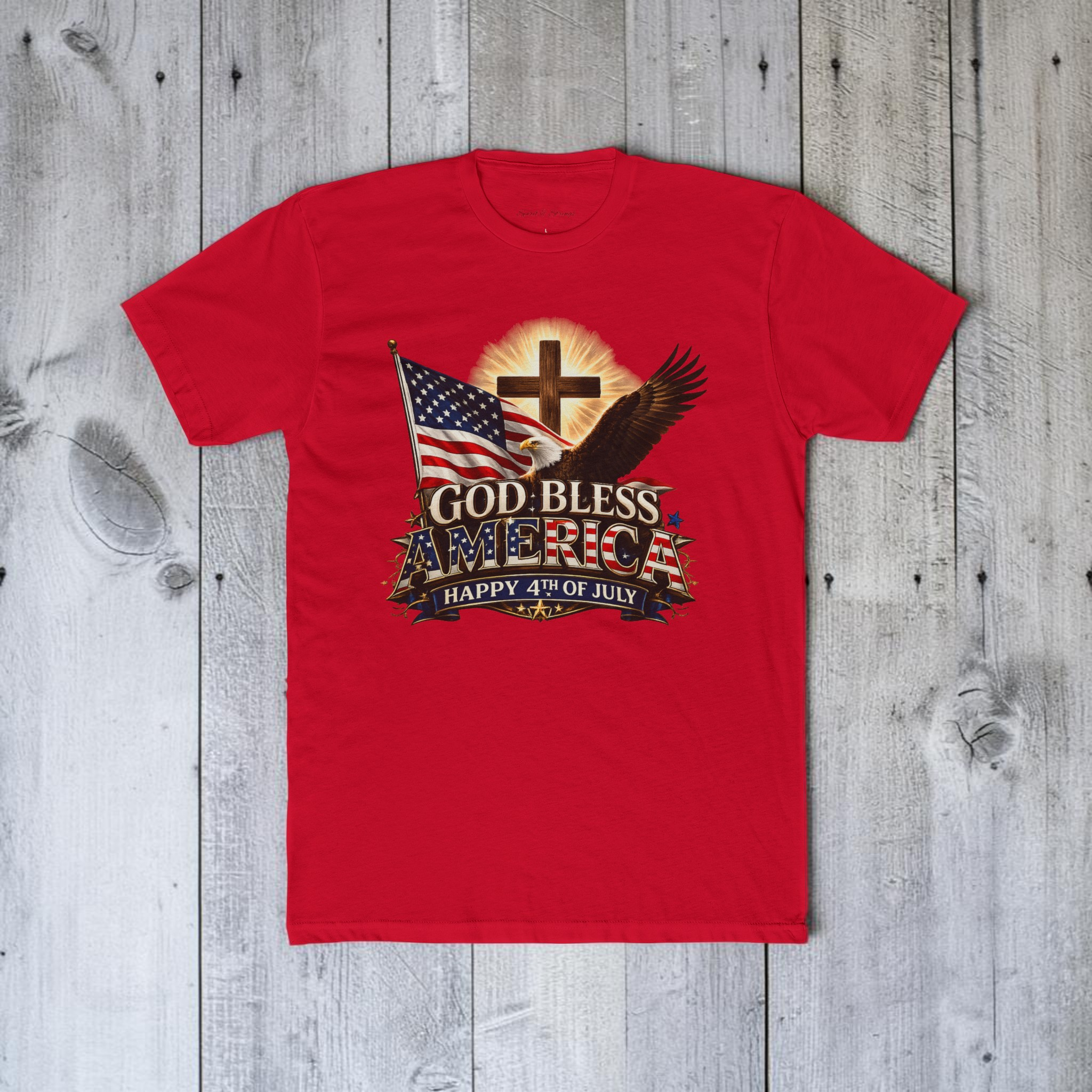 God Bless America T-Shirt | Patriotic Eagle & Cross Fourth of July Tee