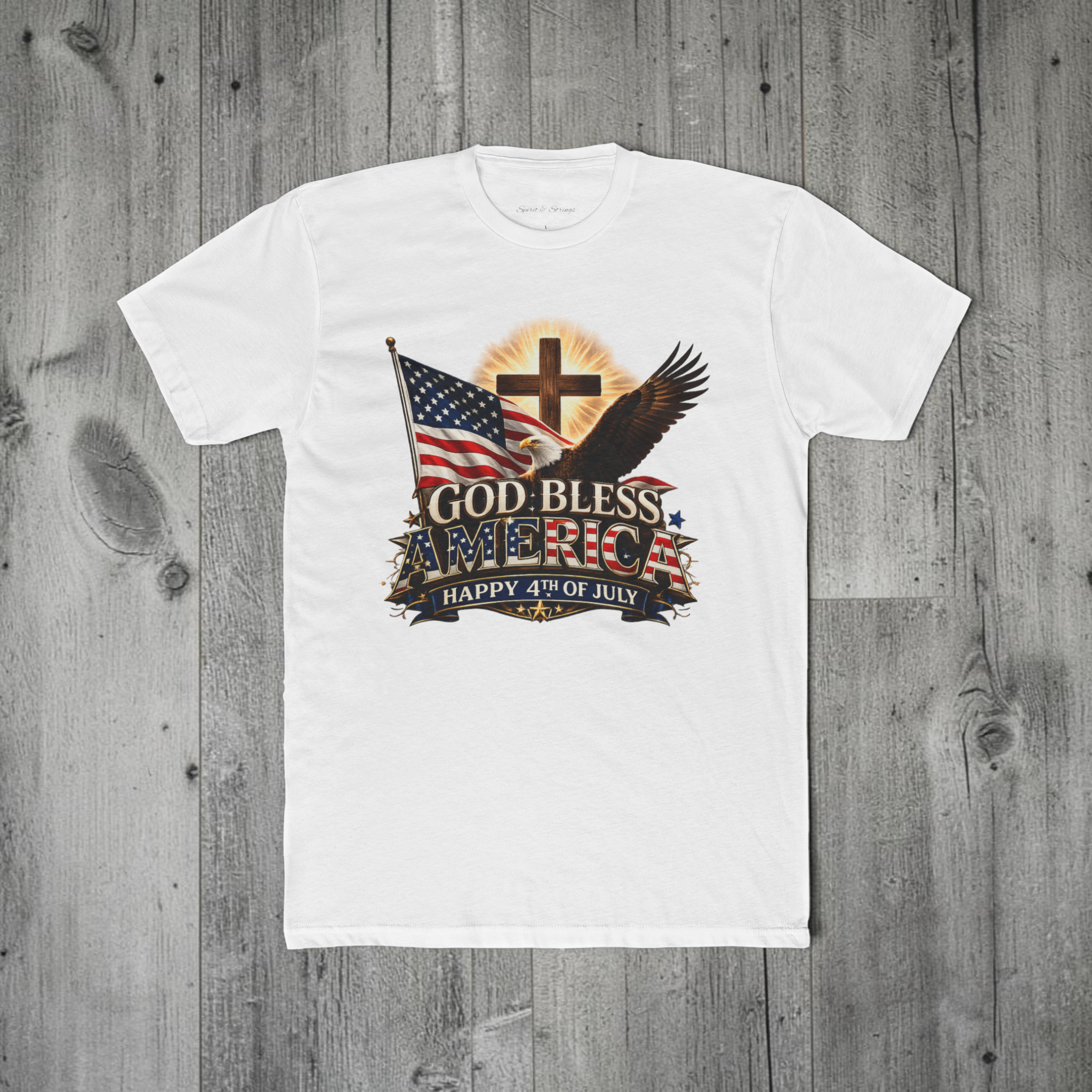 God Bless America T-Shirt | Patriotic Eagle & Cross Fourth of July Tee