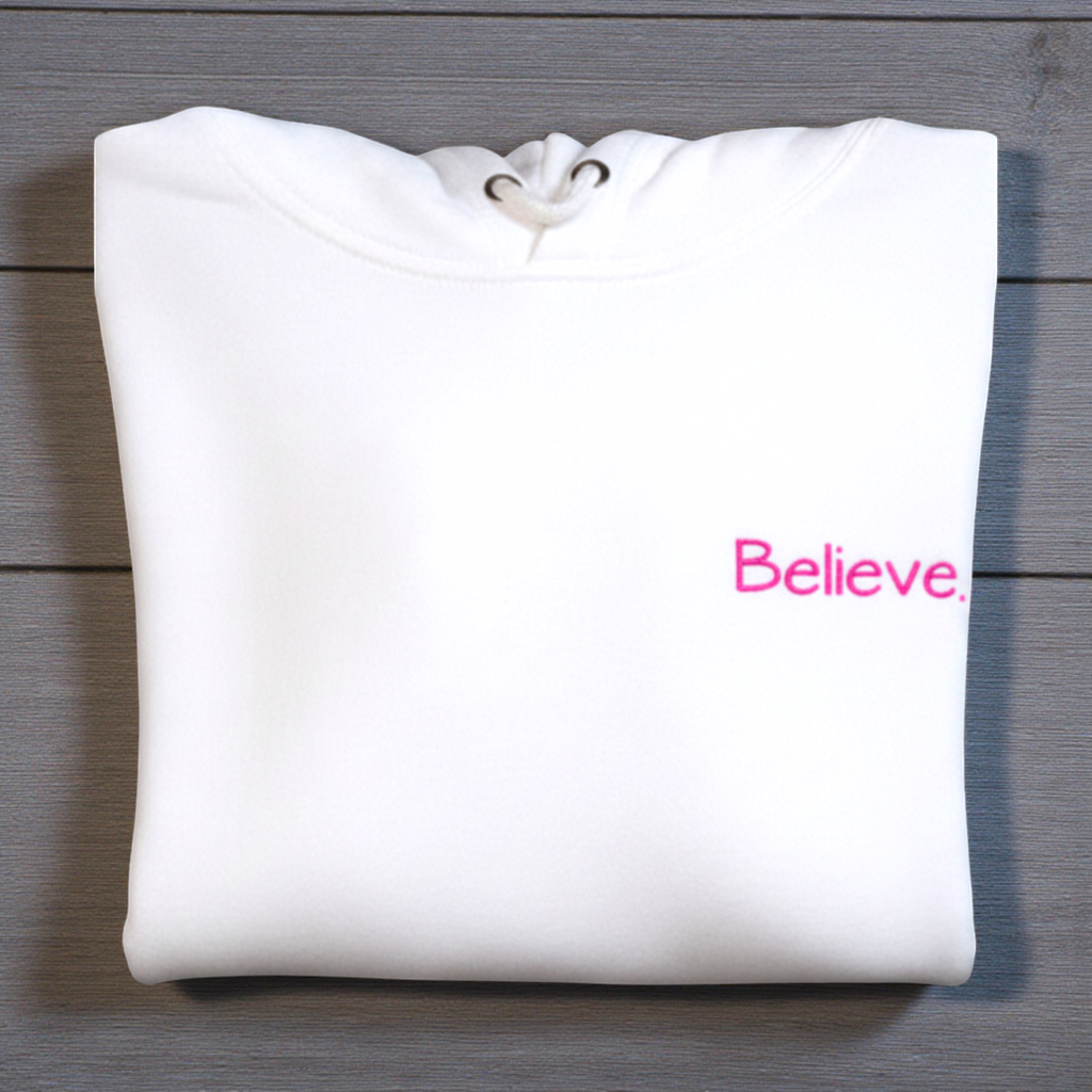 Believe minimalist script Hoodie | small chest text, simple inspirational design