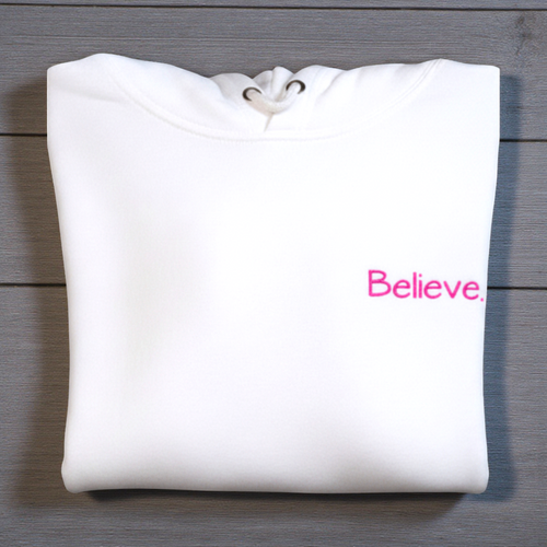 Believe minimalist script Hoodie | small chest text, simple inspirational design