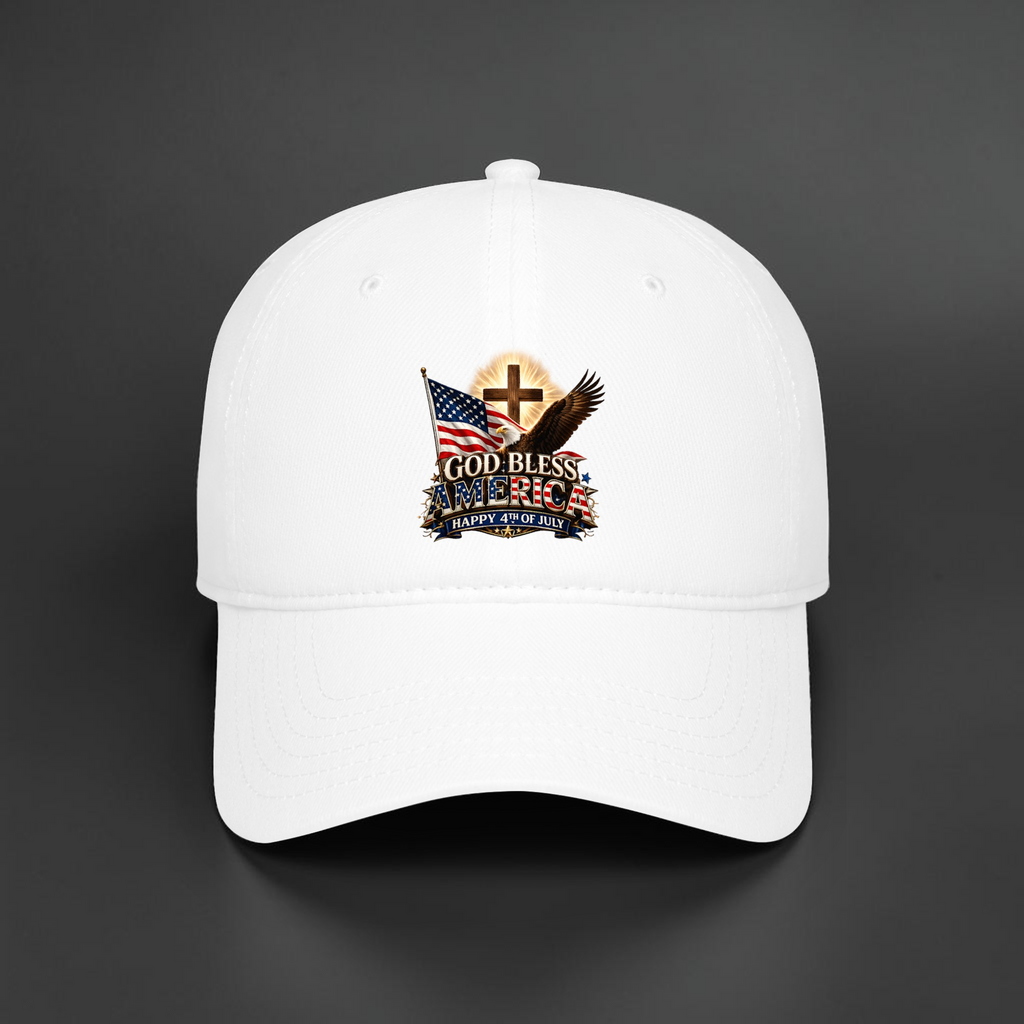God Bless America Low Profile Baseball Cap | Patriotic Cross, Flag & Eagle Hat