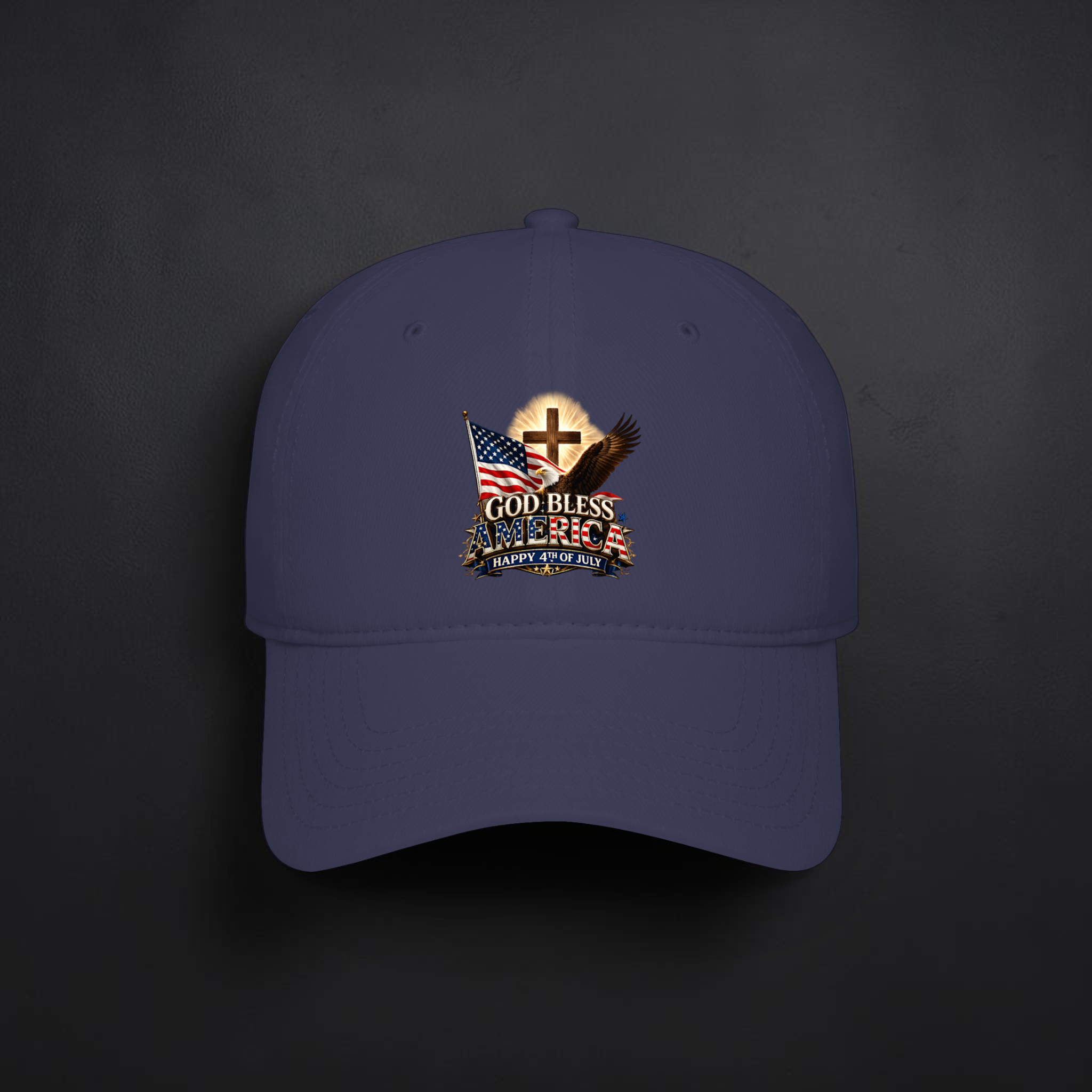 God Bless America Low Profile Baseball Cap | Patriotic Cross, Flag & Eagle Hat