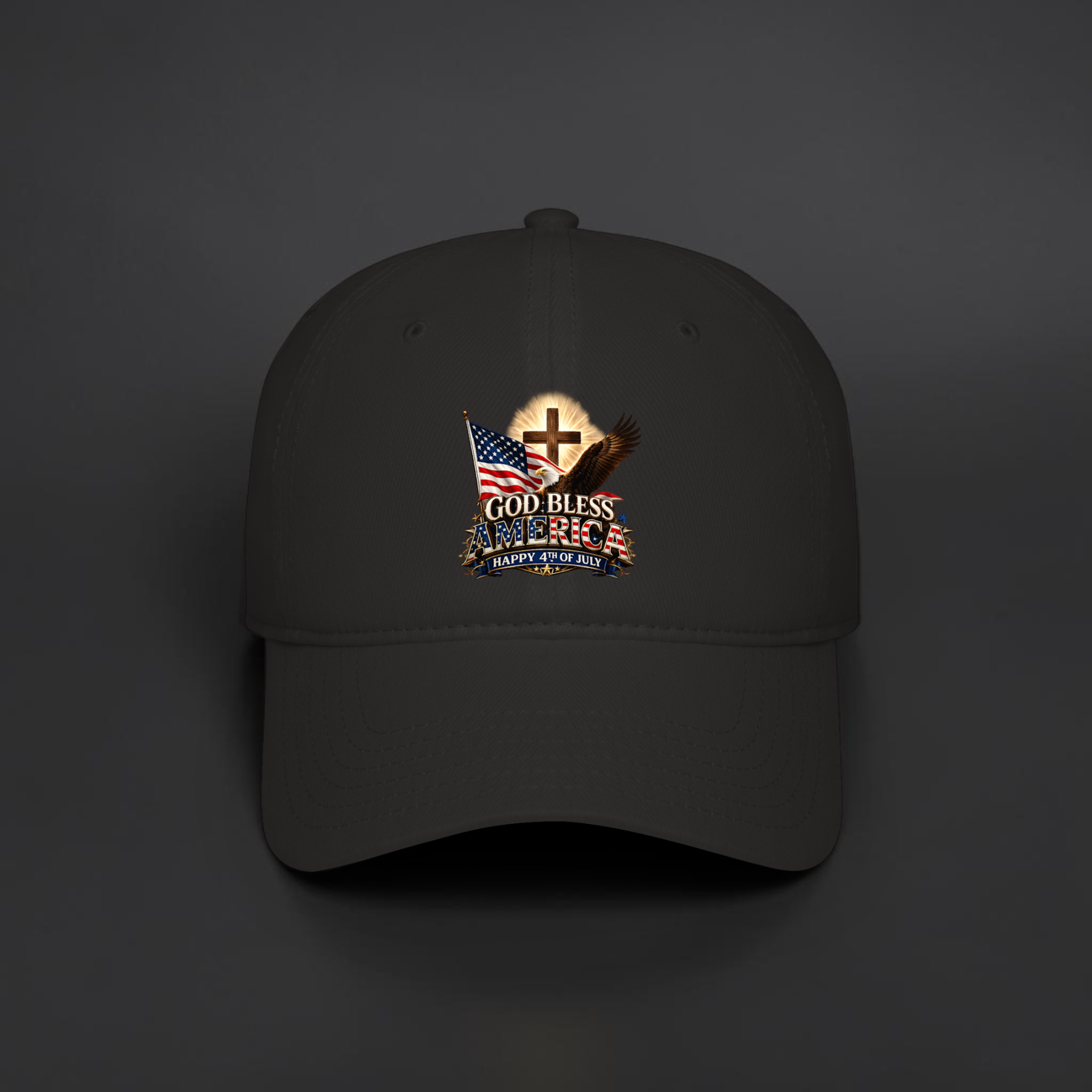 God Bless America Low Profile Baseball Cap | Patriotic Cross, Flag & Eagle Hat