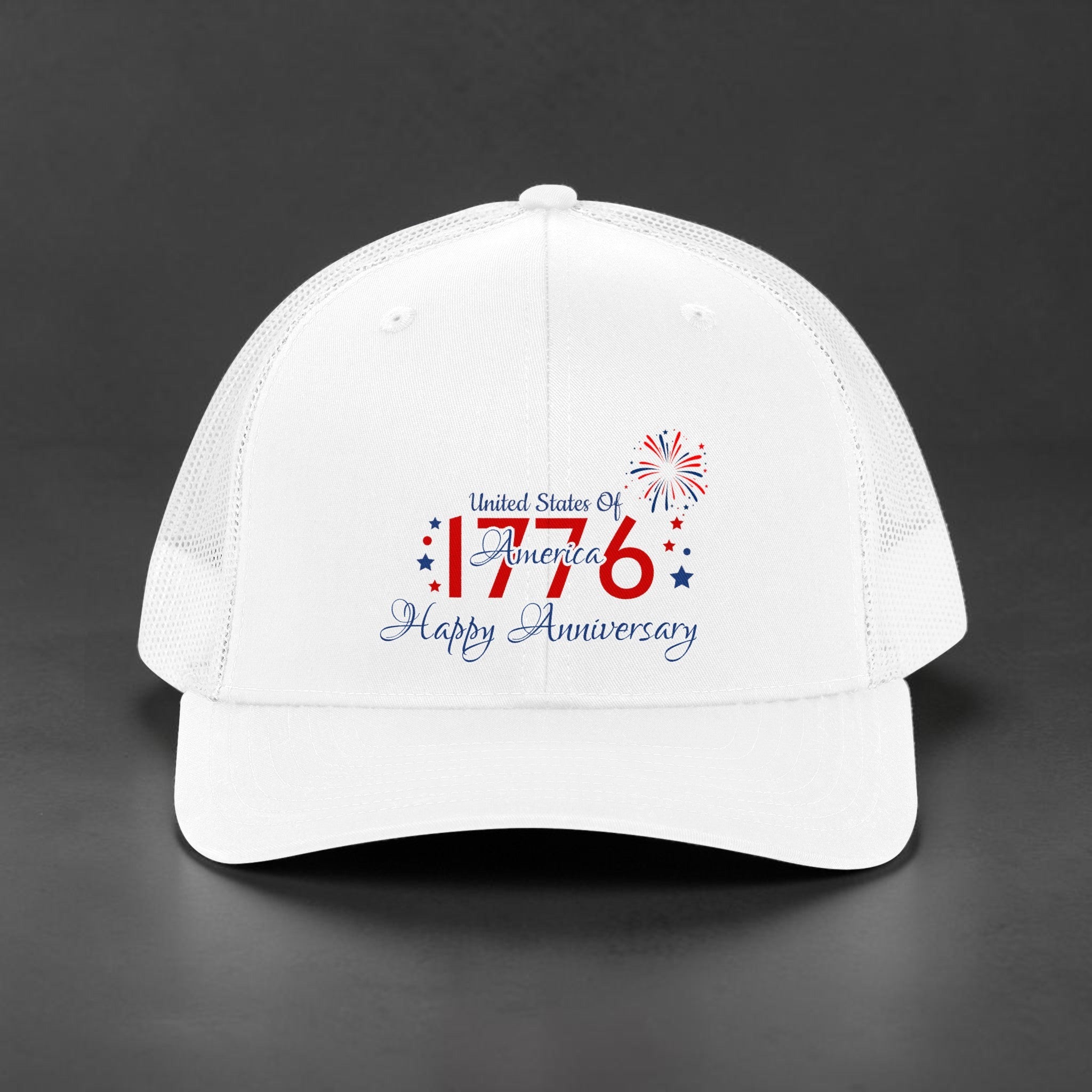 4th of July Hat - "Happy Anniversary" Retro USA Mesh Cap