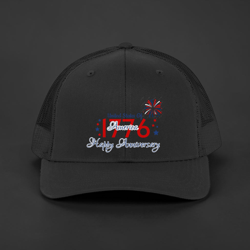 4th of July Hat - "Happy Anniversary" Retro USA Mesh Cap
