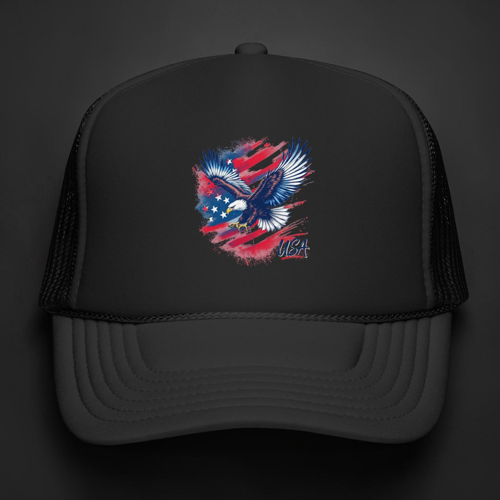 American Eagle Trucker Hat | Patriotic USA Flag Foam Cap for 4th of July