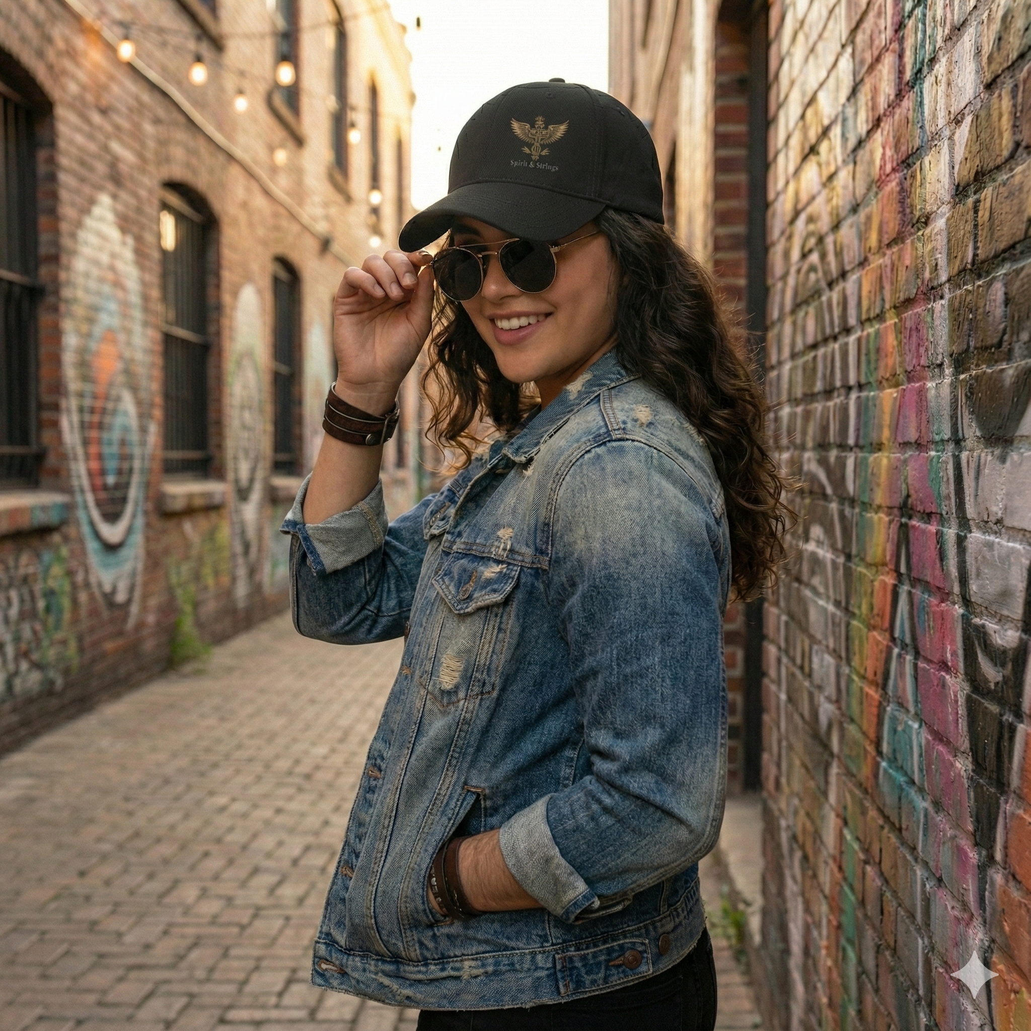 Rock Style Cap with Cross and Wings Design