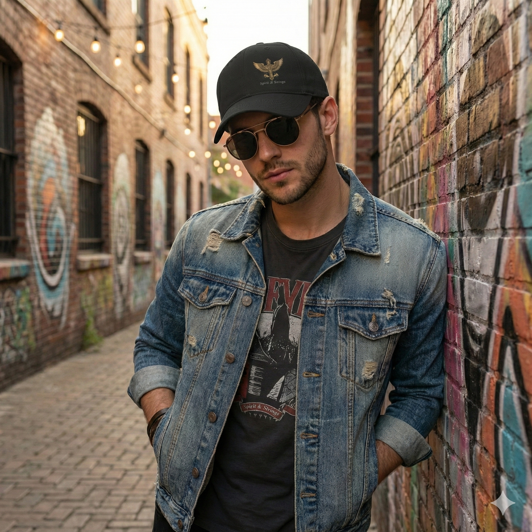 Rock Style Cap with Cross and Wings Design