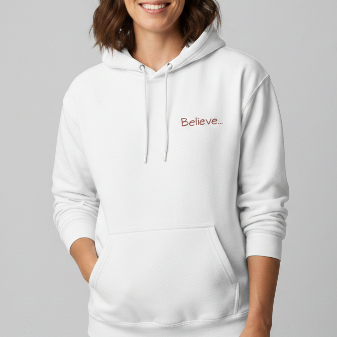 Believe minimalist script Hoodie | small chest text, simple inspirational design