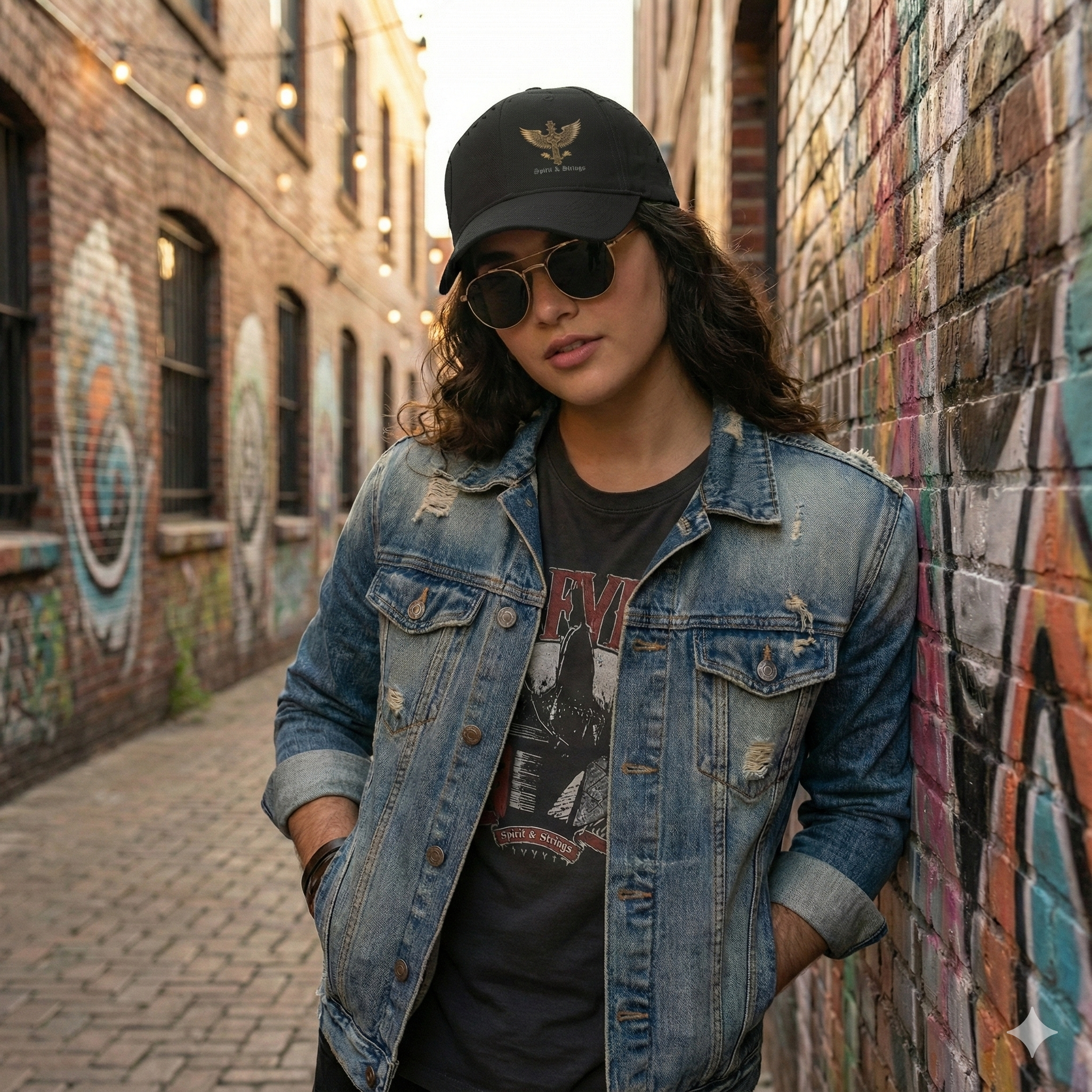 Rock Style Cap with Cross and Wings Design