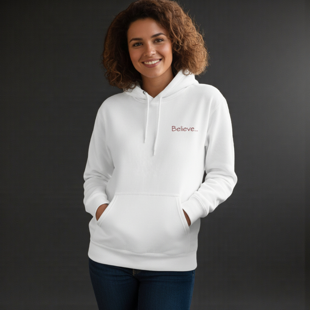 Believe minimalist script Hoodie | small chest text, simple inspirational design