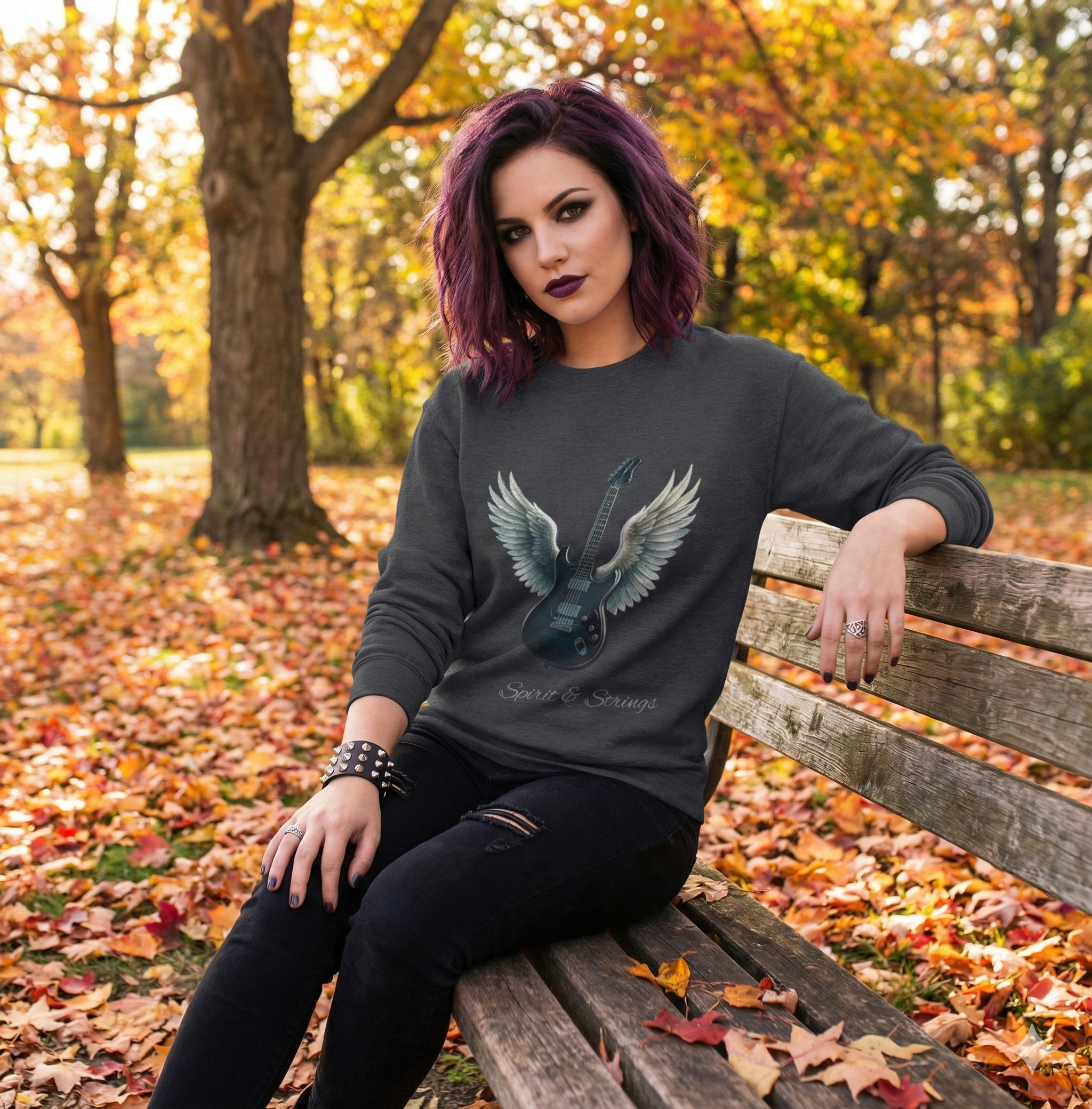 Electric Guitar with Wings Sweatshirt — Midweight Crewneck