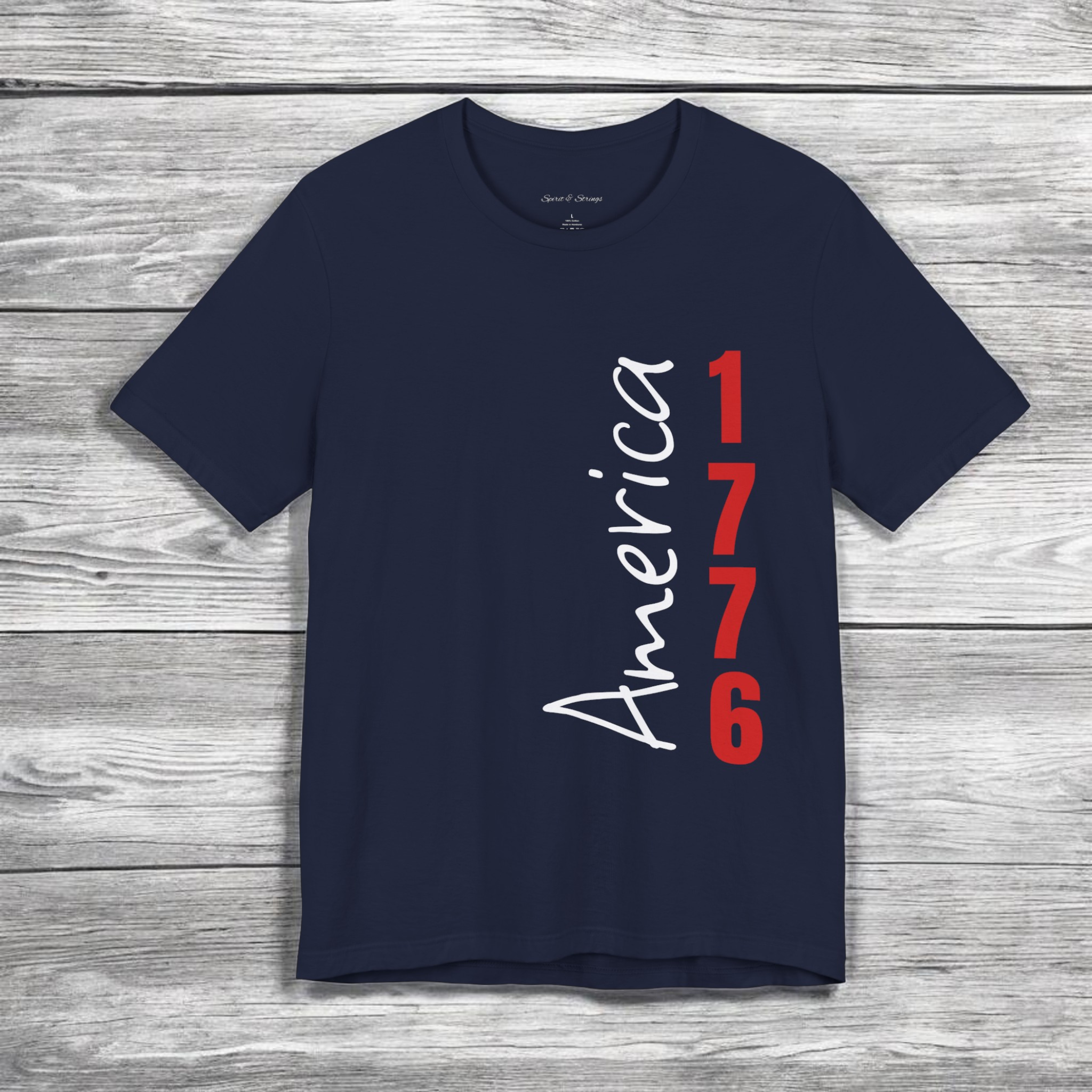 America 1776 Vertical Script Patriotic T-Shirt | 4th Of July