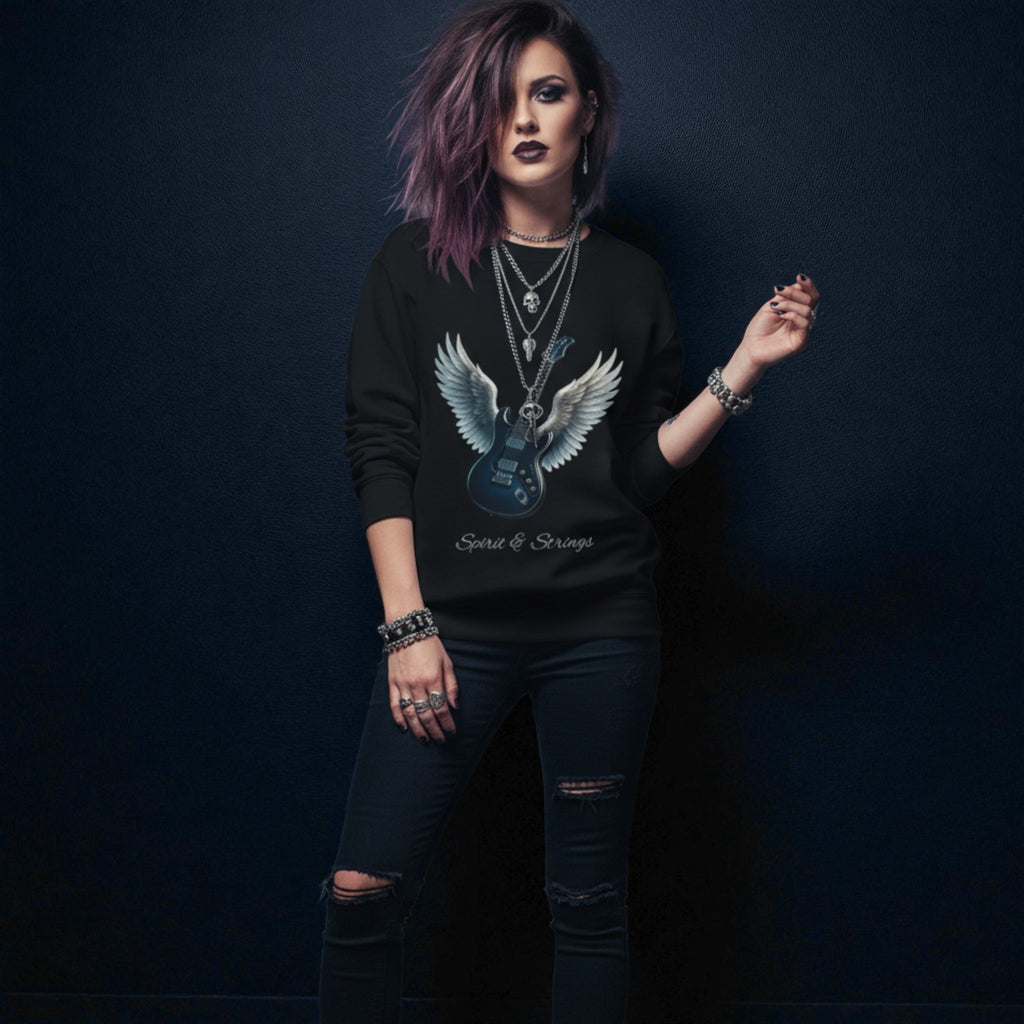 Electric Guitar with Wings Sweatshirt — Midweight Crewneck