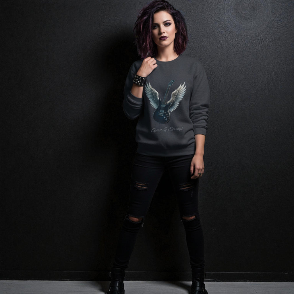 Electric Guitar with Wings Sweatshirt — Midweight Crewneck